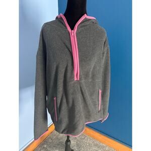 Nautica Gray Fleece Hoodie Pullover Pink Trim Women’s Large Quarter-Zip